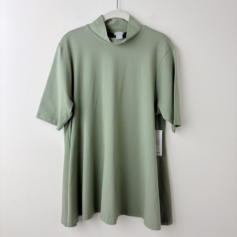 Chico's Touch of Cool Tunic Top Womens XL - 3 Olive Green Minimalist Normcore